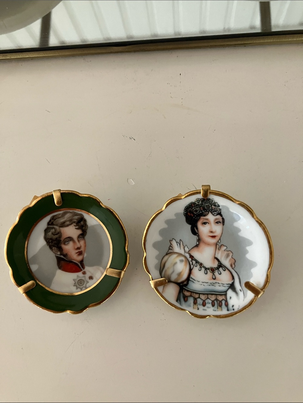 Vintage Porcelain Gilt Framed Miniature Portrait Plates (2)
